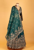 Teal Green Heavy Embroidered Crop Top Lehenga Set with Mirror & Zari Work