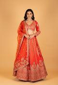 Bright Orange Heavy Mirror & Zari Embroidered Crop Top Lehenga Set with Dupatta
