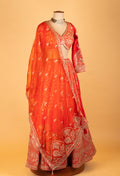 Bright Orange Heavy Mirror & Zari Embroidered Crop Top Lehenga Set with Dupatta