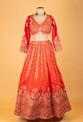 Bright Orange Heavy Mirror & Zari Embroidered Crop Top Lehenga Set with Dupatta