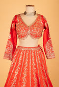 Bright Orange Heavy Mirror & Zari Embroidered Crop Top Lehenga Set with Dupatta