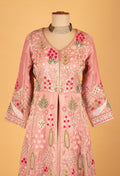 Blush Pink Embroidered Anarkali Gown with Floral Motifs & Matching Dupatta