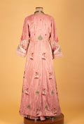Blush Pink Embroidered Anarkali Gown with Floral Motifs & Matching Dupatta