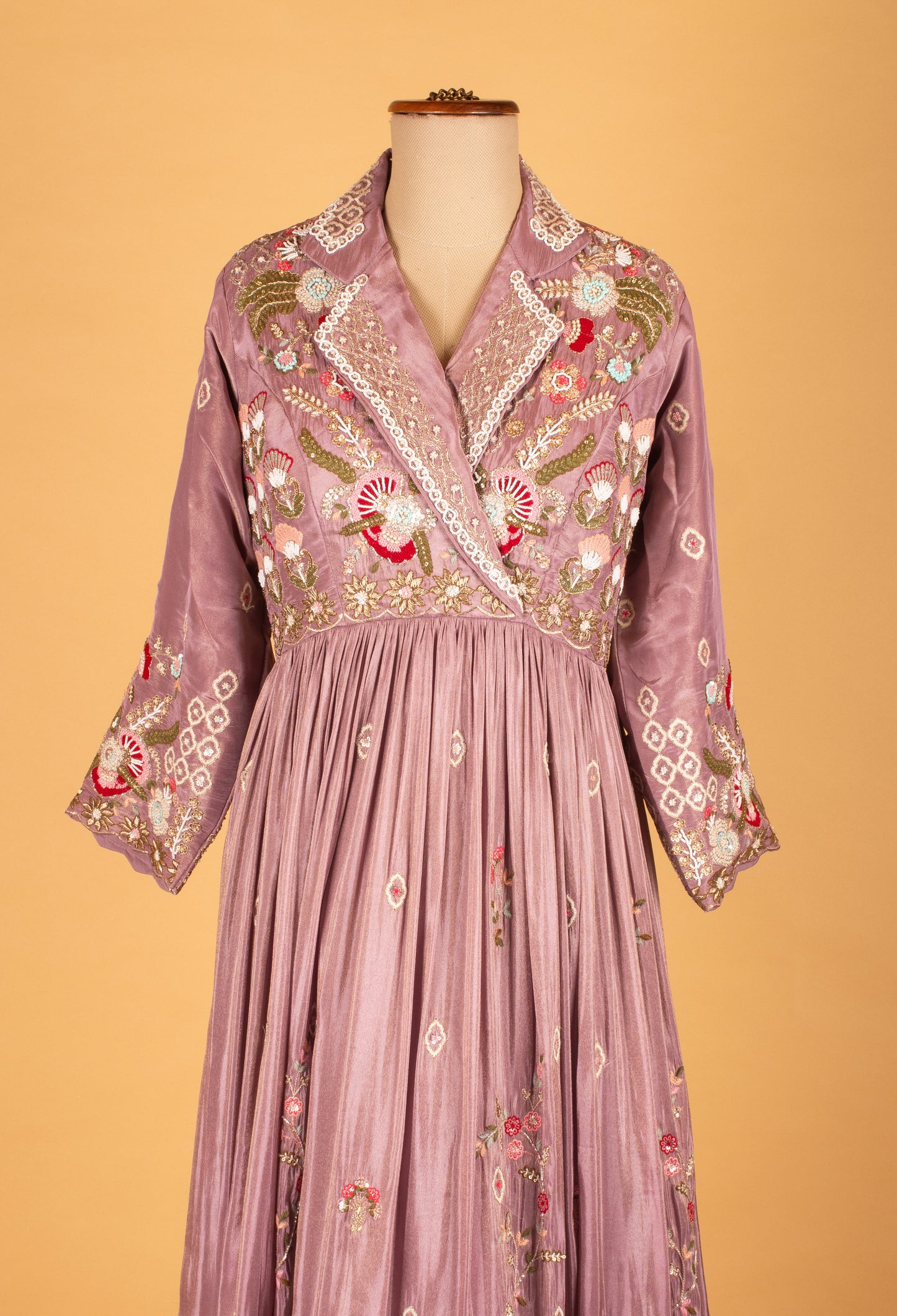 Dusty Lavender Heavy Embroidered Straight Cut Suit with Dupatta