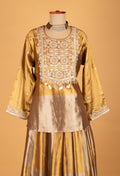 Gold Silk Straight Cut Suit with Heavy Thread Embroidery & Striped Dupatta