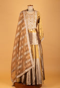 Gold Silk Straight Cut Suit with Heavy Thread Embroidery & Striped Dupatta