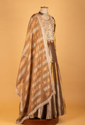 Gold Silk Straight Cut Suit with Heavy Thread Embroidery & Striped Dupatta