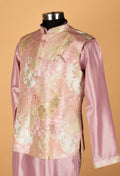 Men’s Blush Pink Kurta Set with Printed Nehru Jacket