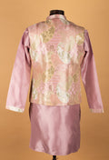 Men’s Blush Pink Kurta Set with Printed Nehru Jacket