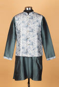 Men’s Teal Green Kurta Set with Printed Nehru Jacket