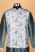 Men’s Teal Green Kurta Set with Printed Nehru Jacket
