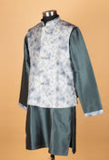 Men’s Teal Green Kurta Set with Printed Nehru Jacket