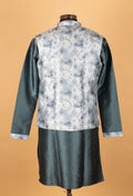 Men’s Teal Green Kurta Set with Printed Nehru Jacket
