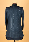 Men’s Navy Blue Embellished Indo-Western Suit with Mandarin Collar