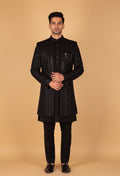 Men’s Black Embellished Indo-Western Suit with Mandarin Collar