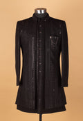 Men’s Black Embellished Indo-Western Suit with Mandarin Collar