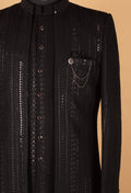 Men’s Black Embellished Indo-Western Suit with Mandarin Collar