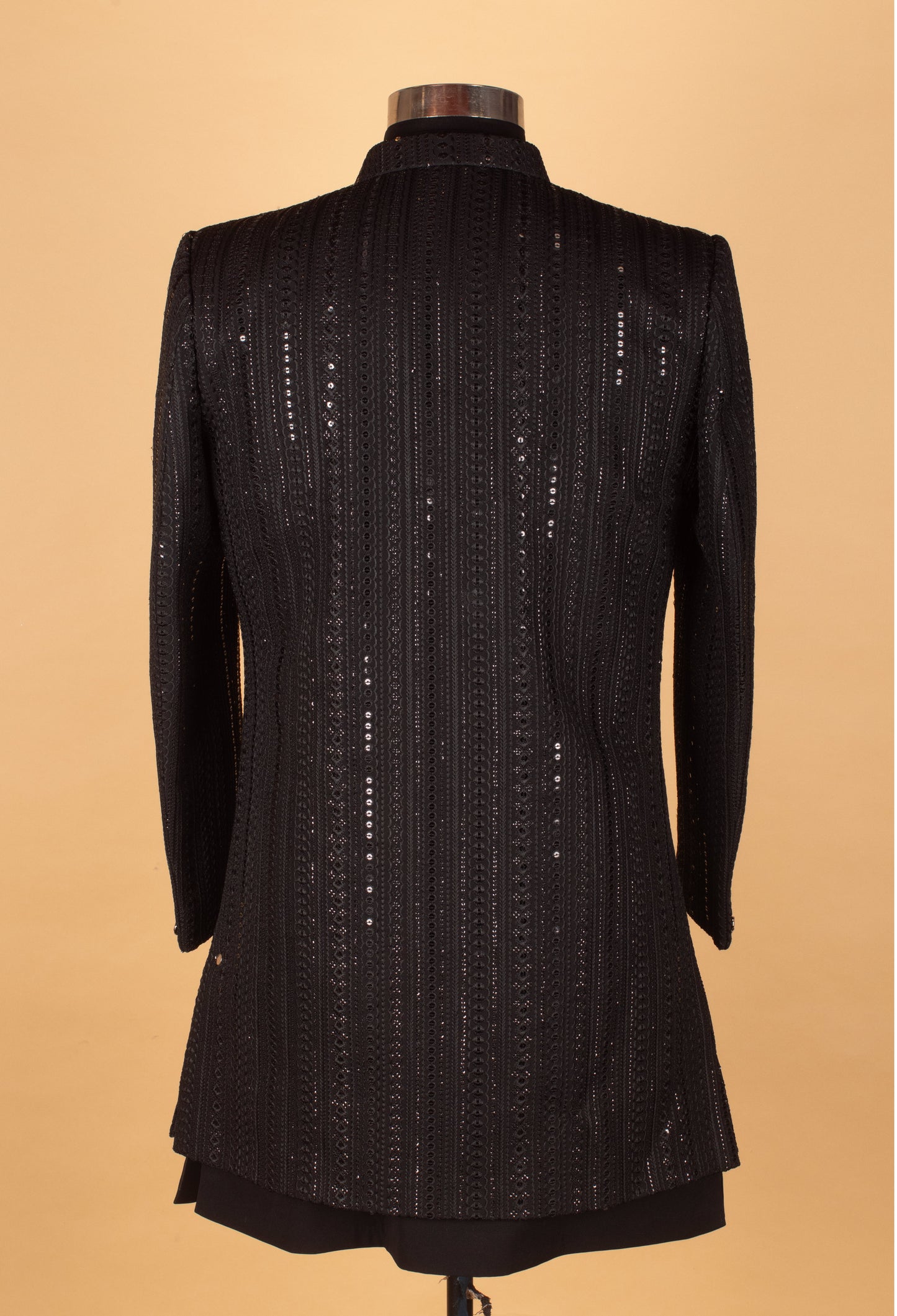Men’s Black Embellished Indo-Western Suit with Mandarin Collar