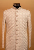 Men’s Ivory Embroidered Sherwani with Mandarin Collar