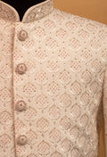 Men’s Ivory Embroidered Sherwani with Mandarin Collar