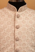 Men’s Ivory Embroidered Sherwani with Mandarin Collar