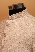 Men’s Ivory Embroidered Sherwani with Mandarin Collar