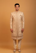 Men’s Gold Embroidered Designer Sherwani with Mandarin Collar