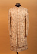 Men’s Gold Embroidered Designer Sherwani with Mandarin Collar