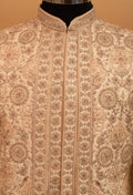 Men’s Gold Embroidered Designer Sherwani with Mandarin Collar