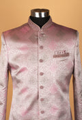 Men’s Blush Pink Jacquard Indo-Western Suit with Embellished Mandarin Collar