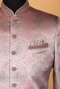 Men’s Blush Pink Jacquard Indo-Western Suit with Embellished Mandarin Collar