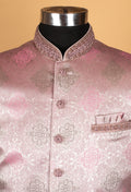 Men’s Blush Pink Jacquard Indo-Western Suit with Embellished Mandarin Collar