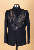 Men’s Navy Blue Embroidered Statement Suit with Eagle Motif