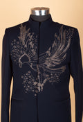 Men’s Navy Blue Embroidered Statement Suit with Eagle Motif