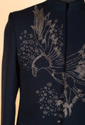 Men’s Navy Blue Embroidered Statement Suit with Eagle Motif