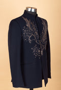 Men’s Navy Blue Embroidered Statement Suit with Eagle Motif