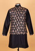 Men’s Black Kurta Set with Heritage Printed Nehru Jacket
