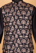 Men’s Black Kurta Set with Heritage Printed Nehru Jacket