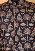 Men’s Black Kurta Set with Heritage Printed Nehru Jacket