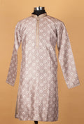 Men’s Beige Printed Straight-Cut Kurta with Mandarin Collar