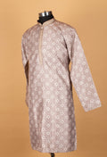 Men’s Beige Printed Straight-Cut Kurta with Mandarin Collar