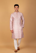 Men’s Blush Pink Printed Straight-Cut Kurta with Mandarin Collar