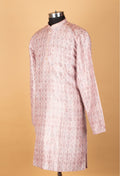 Men’s Blush Pink Printed Straight-Cut Kurta with Mandarin Collar