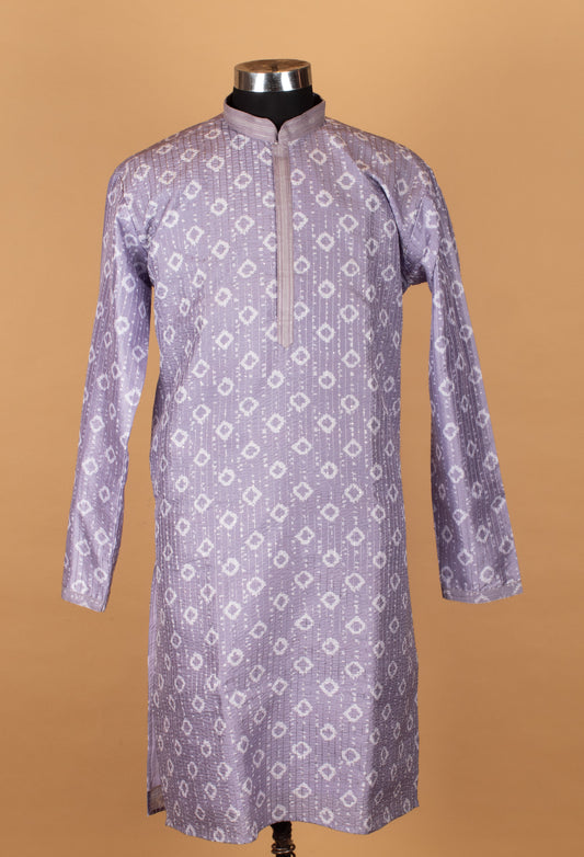 Men’s lavender printed straight-cut kurta with mandarin collar – product image 2