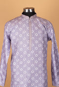 Men’s Lavender Printed Straight-Cut Kurta with Mandarin Collar