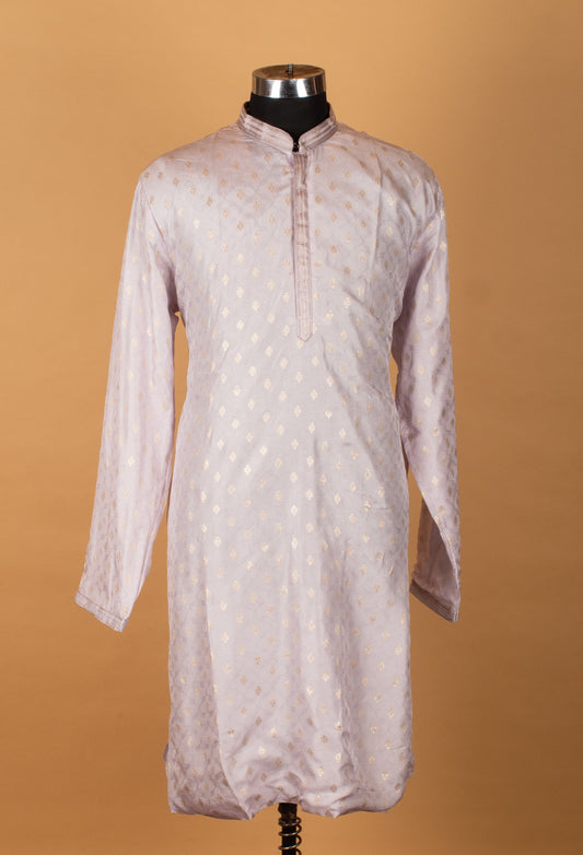 Light lavender printed straight-cut kurta for men – product image 2