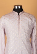 Men’s Light Lavender Printed Straight-Cut Kurta with Mandarin Collar