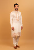 Men’s Ivory Embroidered Kurta with Floral Detailing