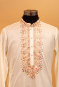 Men’s Ivory Embroidered Kurta with Floral Detailing