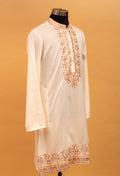 Men’s Ivory Embroidered Kurta with Floral Detailing